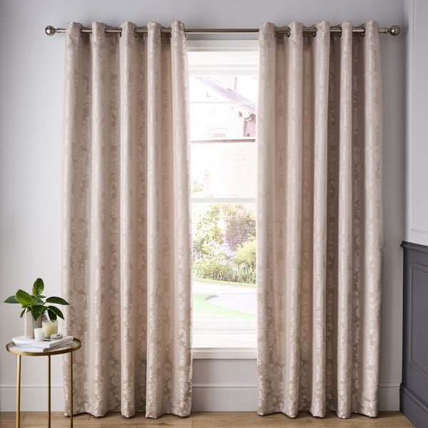 Tende in set beige in tessuto damascato 2 pz 168x183 cm Damask Jacquard – Catherine Lansfield-image-1