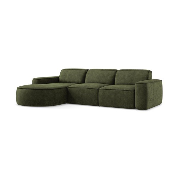Divano angolare verde (con penisola a sinistra/con chaise lounge) con rivestimento in ciniglia Omao – Makamii-image-1