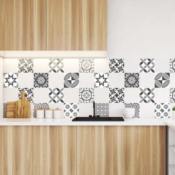 Set di 9 adesivi murali Wall Decal Tiles Azulejos Shades of Gray Sotchi, 15 x 15 cm - Ambiance