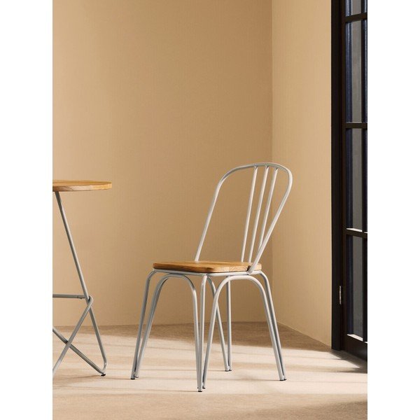 Sedia da pranzo grigia/di colore naturale in olmo massiccio District – Premier Housewares-image-1