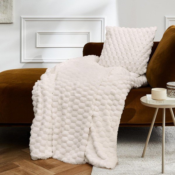 Coperta color crema in micropile 125x150 cm Frosty – douceur d'intérieur-image-1