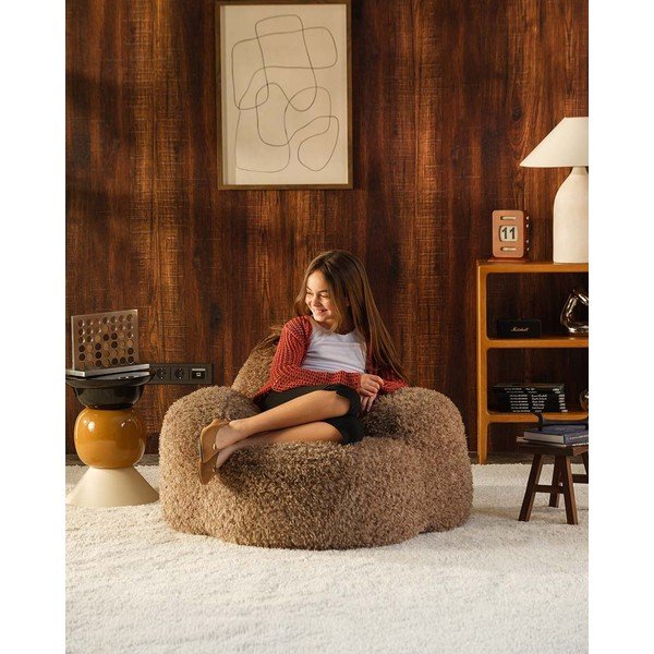 Pouf a sacco per bambini marrone con rivestimento in pelliccia sintetica Momo – Wigiwama-image-3