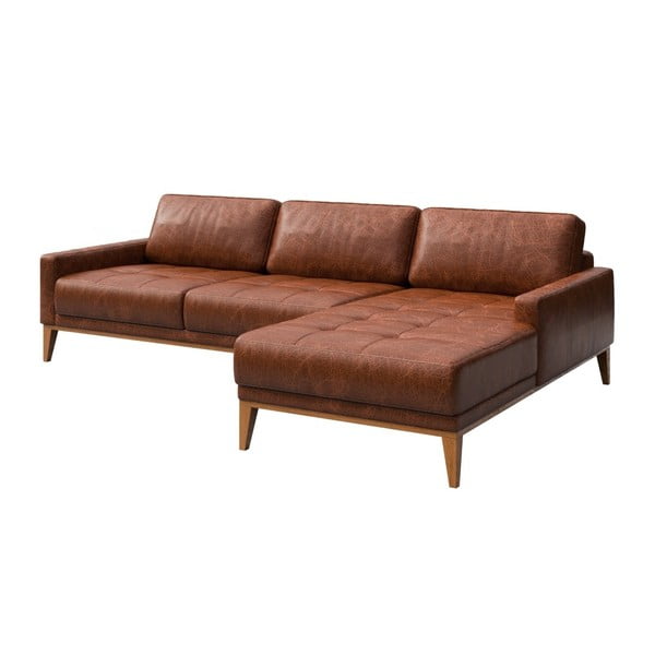 Divano angolare in pelle rosso-marrone con inserti, angolo destro Musso - MESONICA-image-2
