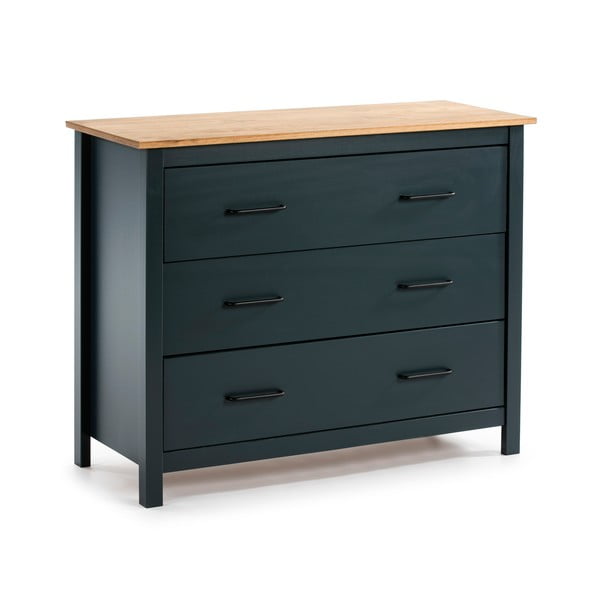 Cassettiera bassa blu scuro in legno di pino 100x80 cm Miranda - Marckeric-image-2