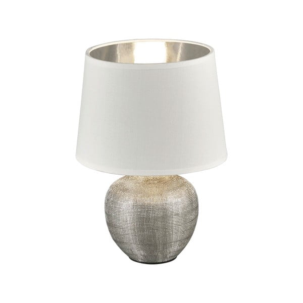 Lampada da tavolo in ceramica bianca e tessuto, altezza 26 cm Luxor - Trio