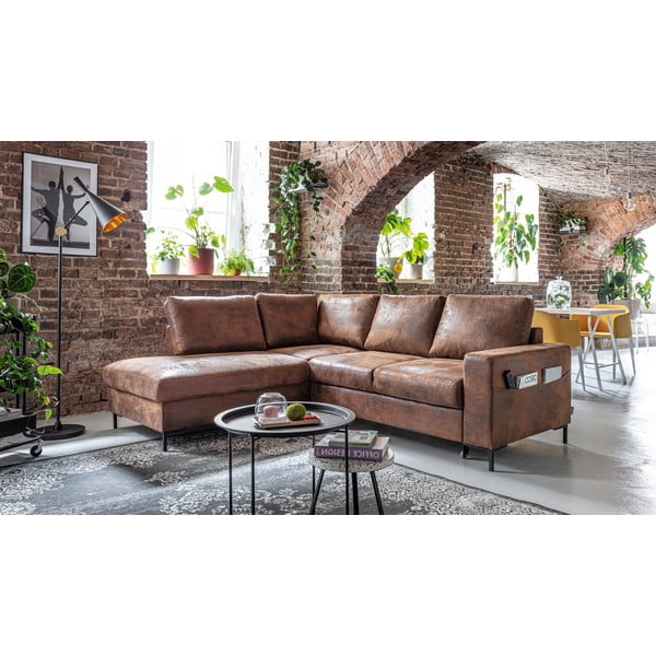 Divano letto angolare in similpelle marrone (angolo sinistro) Lofty Lilly - Miuform-image-3