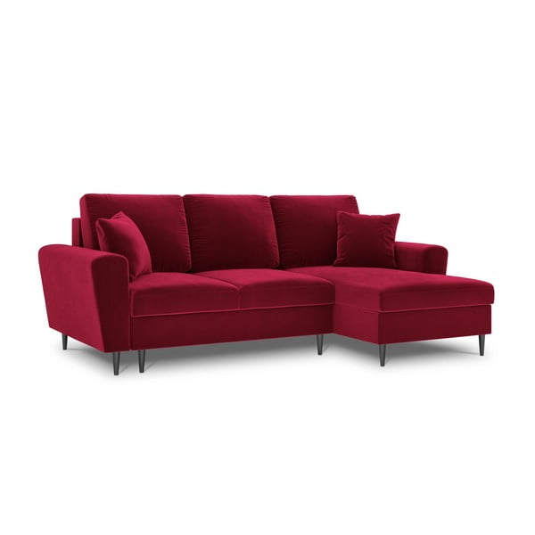 Divano angolare rosso allungabile e con contenitore (con penisola a destra/con chaise lounge) con rivestimento in velluto Kyoto – Cosmopolitan Design-image-4