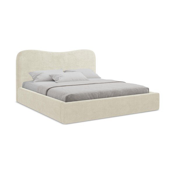Letto matrimoniale imbottito beige con contenitore con rete inclusa 140x200 cm Kahai – Makamii