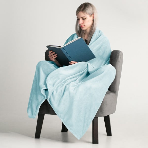 Coperta in microfibra azzurra , 160 x 210 cm Mic - DecoKing-image-1