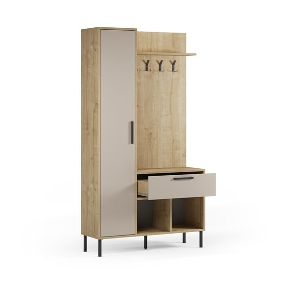 Set da ingresso effetto rovere con decoro crema-naturale 108x195x35 cm Heidy - Marckeric-image-3