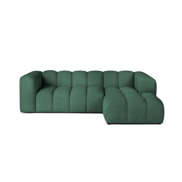 Divano angolare verde (con penisola a destra e chaise lounge) con rivestimento in velluto Cube – Bonami Selection
