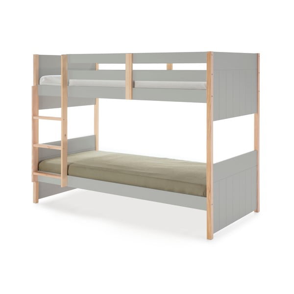Letto a castello per bambini grigio con gambe in legno di pino , 90 x 190 cm Kiara - Marckeric-image-2
