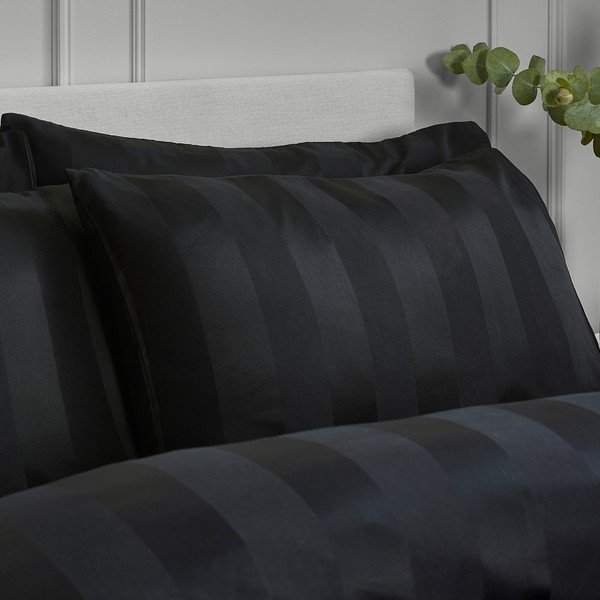 Set copripiumino e federa nero in raso di seta per letto singolo 135x200 cm So Soft Satin Stripe – Catherine Lansfield-image-3