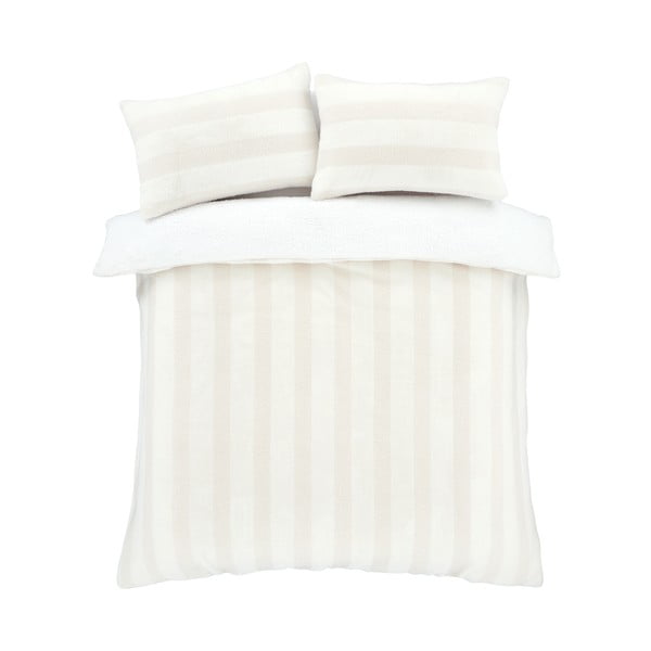 Biancheria matrimoniale panna estesa in microplush 230x220 cm Stripe Fur - Bianca-image-2