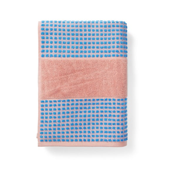 Asciugamano blu e rosa in spugna di cotone biologico 70x140 cm Check - JUNA