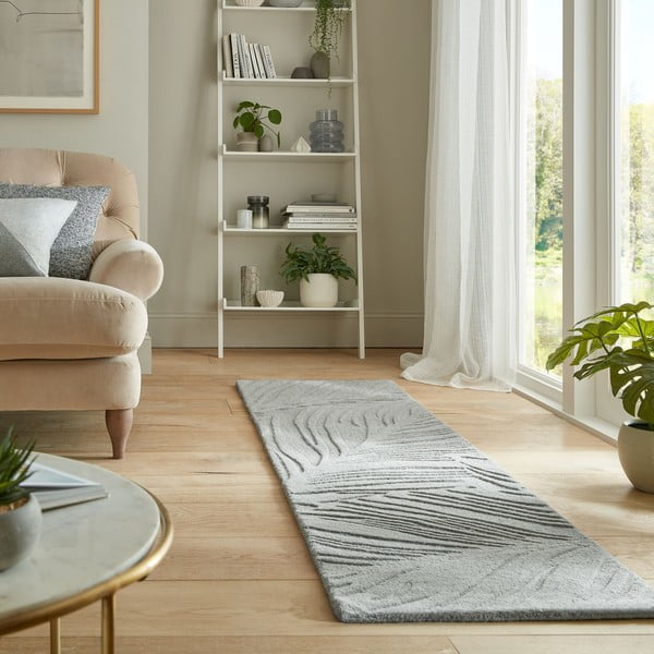 Tappeto in lana grigio chiaro 60x230 cm Lino Leaf - Flair Rugs-image-1