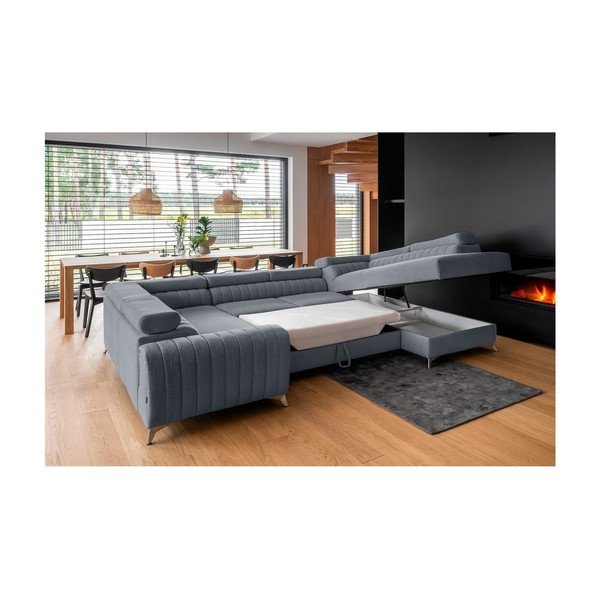 Divano angolare blu allungabile/con contenitore (con penisola a destra/a U) Louis – ELTAP-image-4