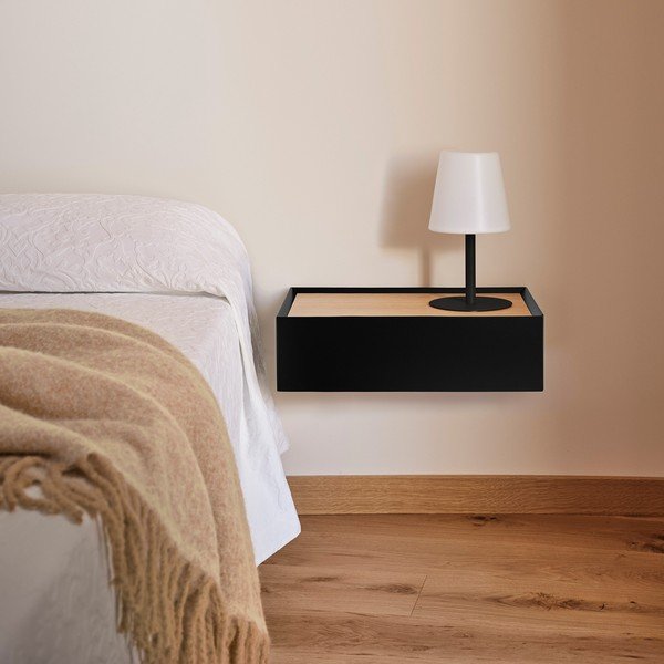 Comodino nero con piano effetto rovere da parete Arista – Teulat-image-1
