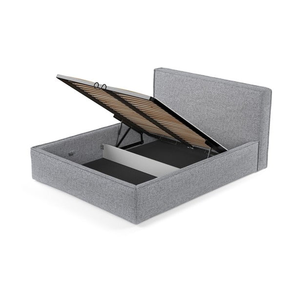 Letto matrimoniale imbottito grigio con contenitore con rete inclusa 200x200 cm Lounge L – Maison de Rêve-image-4