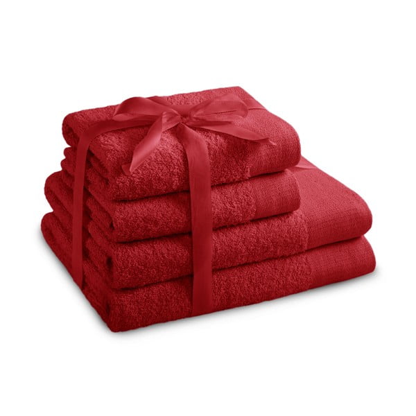 Set di asciugamani per viso e corpo tipo terry rossi in cotone 4 pz Amari – Restilo