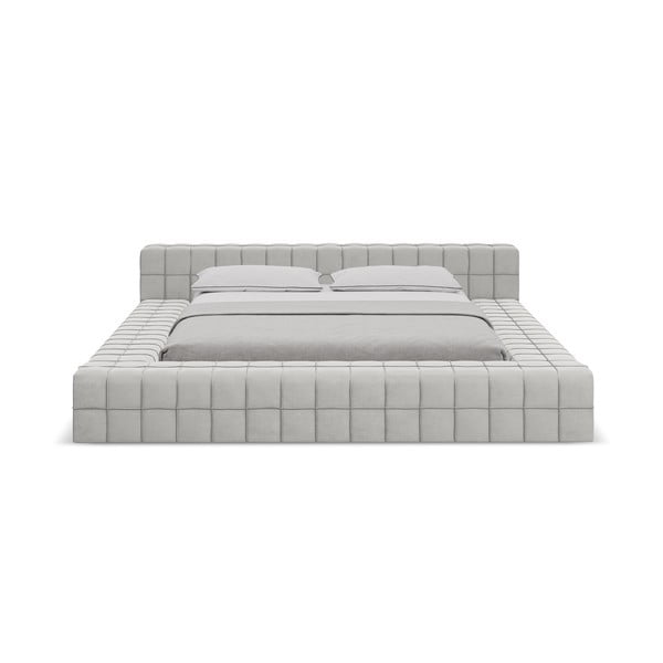 Letto matrimoniale imbottito grigio chiaro con griglia 160x200 cm Akela - Makamii-image-2