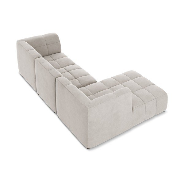 Divano angolare beige (con penisola a sinistra/con chaise lounge) con rivestimento in velluto Aloha – Makamii-image-4