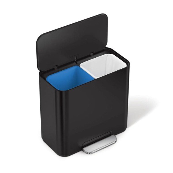 Cestino per la spazzatura nero opaco in acciaio per raccolta differenziata/con pedale 15 l Dual Mini – simplehuman-image-4