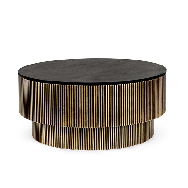 Tavolino da salotto rotondo nero/dorato con piano in legno di mango ø 90 cm Virat – Bizzotto