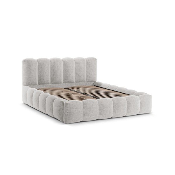 Letto matrimoniale imbottito grigio chiaro con contenitore con rete inclusa 200x200 cm Lupine – Micadoni -image-3