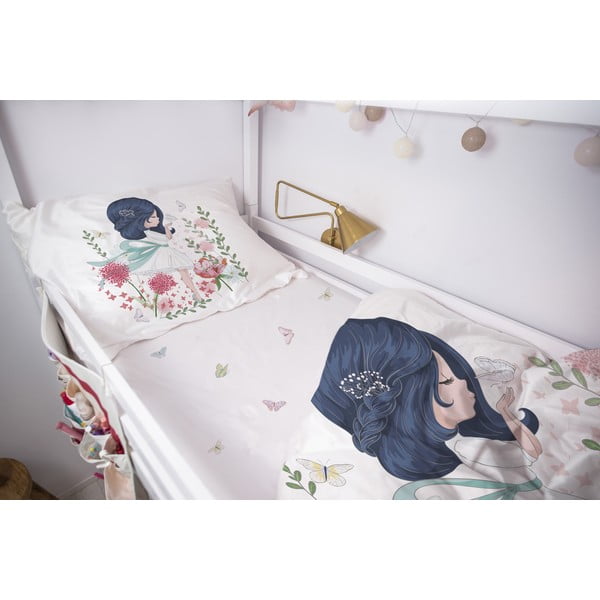Lenzuolo con angoli per bambini bianco in raso di cotone per letto singolo 90x200 cm Flowers Around Me – Butter Kings-image-1