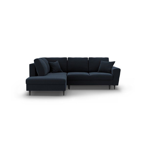 Divano angolare blu scuro allungabile e con contenitore (con penisola a sinistra/a L) con rivestimento in velluto Kyoto – Cosmopolitan Design