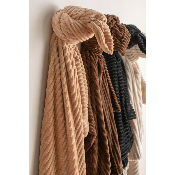 Plaid di velluto beige a coste, 150 x 200 cm Big Ribbed - PT LIVING-image-1