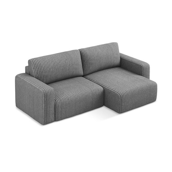 Divano angolare grigio allungabile/con contenitore (con penisola a destra/con chaise lounge) con rivestimento in velluto a coste Kona – Makamii-image-3