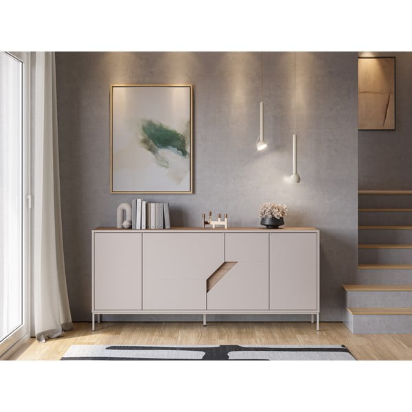 Cassettiera effetto rovere in colore crema-naturale 180x80x40 cm Lilou - Marckeric-image-1