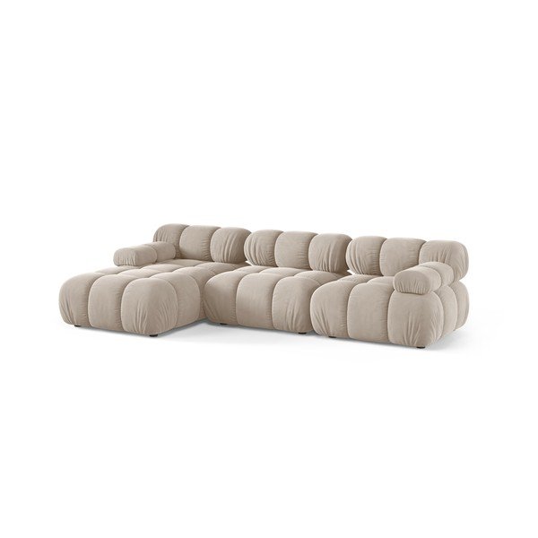 Divano angolare componibile color crema (con penisola a sinistra/con chaise lounge) con rivestimento in velluto – Micadoni -image-2