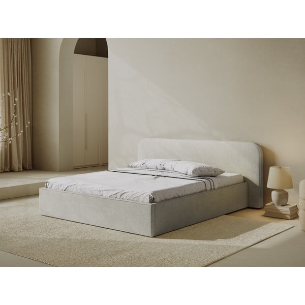 Letto matrimoniale imbottito grigio chiaro con contenitore e rete inclusi 140x200 cm Elizabeth – Micadoni -image-1