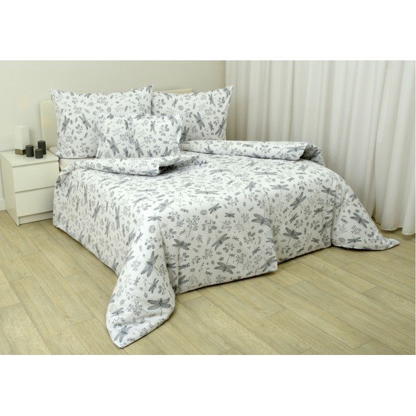 Biancheria da letto in crêpe bianco-grigio per letto matrimoniale 200x200 cm Dragonfly - Unknown