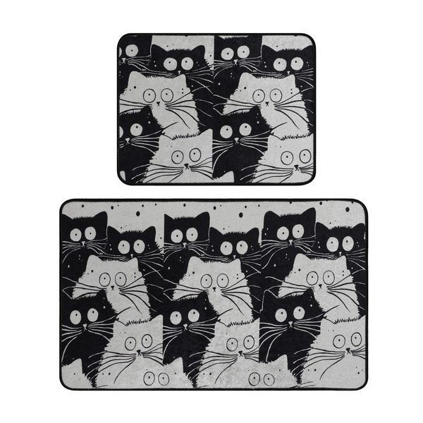 Set di tappetini per il bagno neri/grigi 2 pz 60x100 cm White Cats – Foutastic