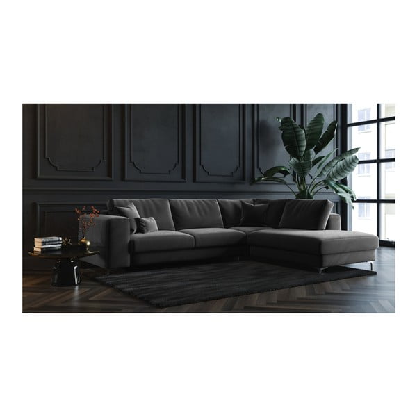 Divano letto angolare in velluto grigio scuro Devichy , angolo destro Rothe - devichy-image-2