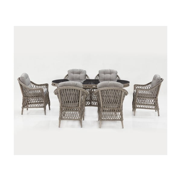 Set da pranzo da giardino in rattan grigio chiaro per 6 persone Nova - Floriane Garden-image-1