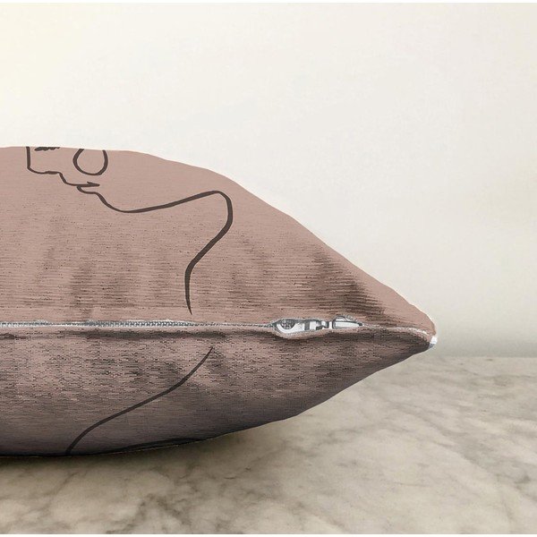 Federa beige con ritratto in misto cotone, 55 x 55 cm - Minimalist Cushion Covers-image-1