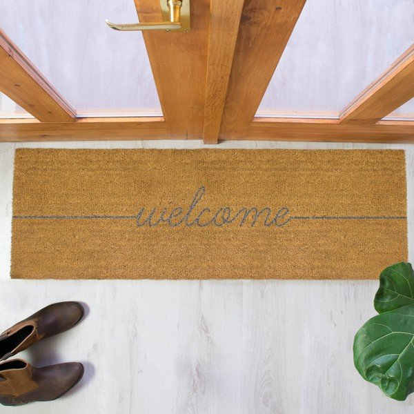 Stuoia lunga grigia in cocco naturale, 120 x 40 cm Welcome - Artsy Doormats-image-1