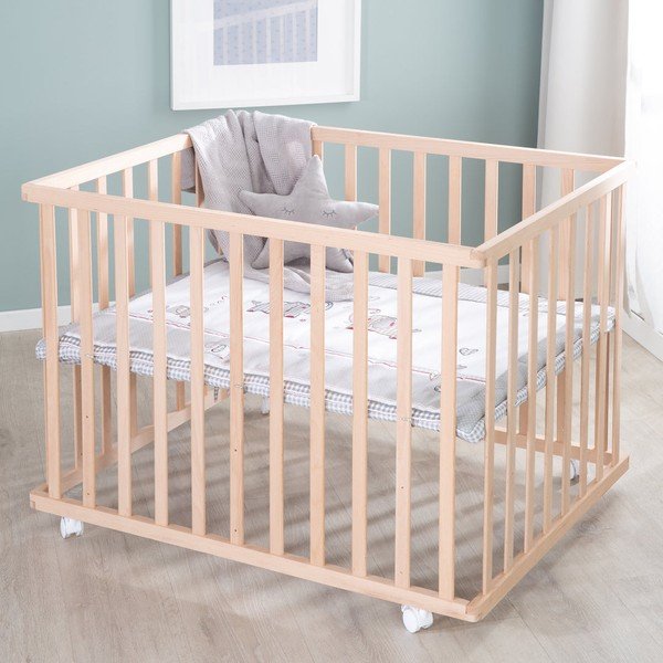 Lettino di colore naturale con ruote 100x75 cm Jumbo Twins – Roba-image-1