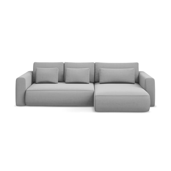 Divano angolare grigio chiaro allungabile/con contenitore (con penisola a destra/con chaise lounge) con rivestimento in velluto Kapua – Makamii