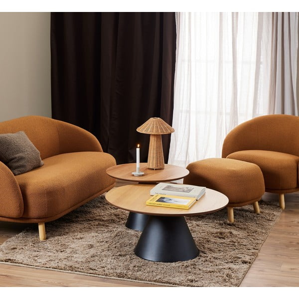 Tavolino rotondo nero e naturale con piano in rovere ø 65 cm Soli - Actona-image-1