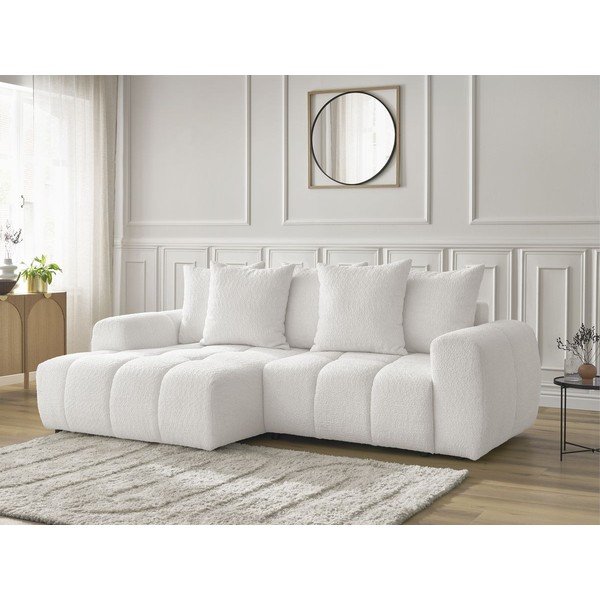 Divano angolare bianco allungabile/con contenitore (con penisola a sinistra/con chaise lounge) con rivestimento in bouclé Roxelane – Bobochic Paris-image-3