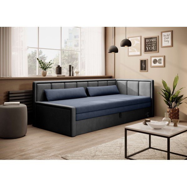 Divano blu/grigio allungabile/con contenitore e rivestimento in ciniglia 214 cm Fulgeo – ELTAP-image-1
