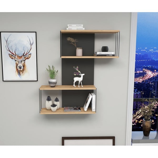 Scaffale a castello in pino decorato in antracite e naturale 65 cm Destan - Kalune Design-image-1