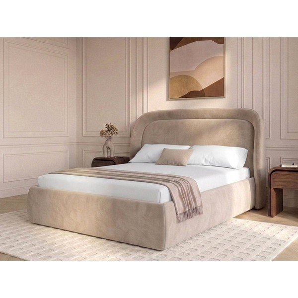 Letto matrimoniale imbottito beige con contenitore con rete inclusa 180x200 cm Sam – Bobochic Paris-image-4