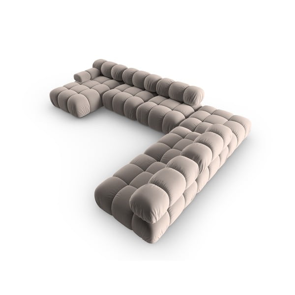 Divano angolare componibile in marrone chiaro (con penisola a destra/a U) con rivestimento in velluto Bellis – Micadoni -image-4